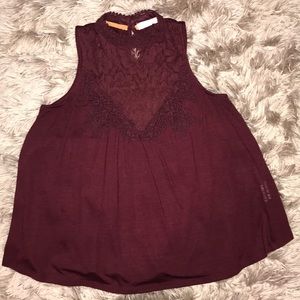 Maroon, Lace Sleeveless Blouse